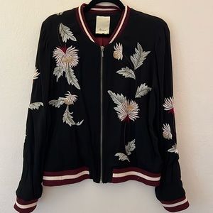 Anthropologie Embroidered Floral Bomber Jacket Size M